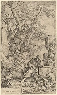 Carcass Prints: Democritus in Meditation, 1662. Creator: Salvator Rosa