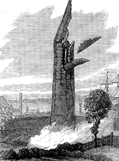 Sapper Prints: Demolition by gun-cotton of a chimney at North Fleet, 1873. Creator: Unknown