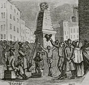Charlemagne Prints: Demolition of the Pyramid of Roncesvalles after the occupation by French troops