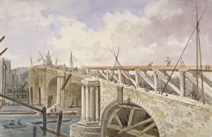 Blackfryars Bridge Prints: Demolition work being carried out on Blackfriars Bridge, 1864. Artist: George Maund