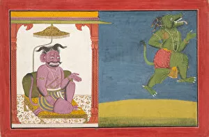 Ink And Gold On Paper Collection: The Demon Hiranyaksha Departs the Demon Palace... from a Bhagavata Purana Series, ca
