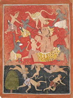 Bow And Arrow Collection: The Demon Kumbhakarna Is Defeated by Rama and Lakshmana... ca. 1670. Creator: Unknown