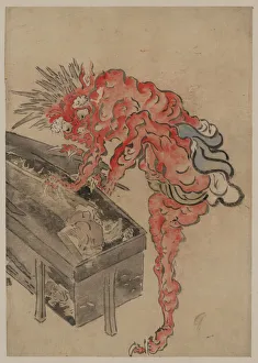 Demon, possibly Ibaraki, opening a box, Early 19th cen.. Artist: Anonymous Demon, possibly Ibaraki, opening a box, Early 19th cen.. Artist: Anonymous