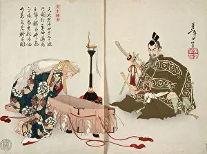 Taiso Prints: The Demon of Rashomon Visits Watanabe no Tsuna Disguised as an Old Woman to Retrieve