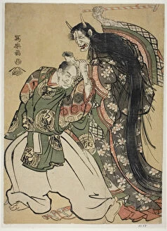 Beating Gallery: Demon Woman Beating a Samurai, 1794. Creator: Toshusai Sharaku
