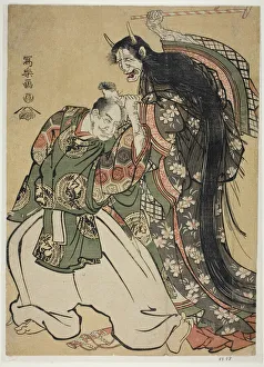 Beating Gallery: Demon Woman Beating a Samurai, 1794. Creator: Toshusai Sharaku