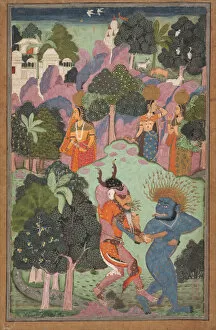 Opaque Watercolor Collection: Demons Fighting Over an Animal Limb, late 17th century. Creator: Unknown
