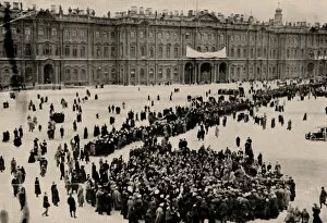 Bolshevic Gallery: Demonstrators gather in front of the Winter Palace in Petrograd, 1917