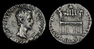 Octavian Prints: Denarius of Augustus. Obverse: Head of Augustus