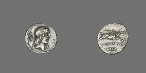 Pegasus Prints: Denarius (Coin) Depicting the God Apollo, 90 BCE. Creator: Unknown