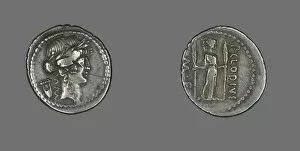 Denarii Gallery: Denarius (Coin) Depicting the God Apollo, about 42 BCE, issued by P. Clodius
