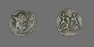 Denarius (Coin) Depicting the God Mars, 103 BCE. Creator: Unknown