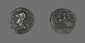Denarius (Coin) Depicting the Goddess Minerva, 100 BCE. Creator: Unknown Denarius (Coin) Depicting the Goddess Minerva, 100 BCE. Creator: Unknown