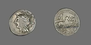 Personification Gallery: Denarius (Coin) Depicting the Goddess Roma, 104 BCE. Creator: Unknown