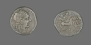 Personification Gallery: Denarius (Coin) Depicting the Goddess Roma, 121 BCE. Creator: Unknown