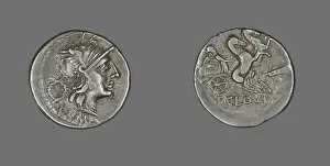 Personification Gallery: Denarius (Coin) Depicting the Goddess Roma, 128 BCE. Creator: Unknown