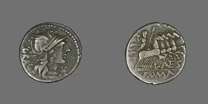 Personification Gallery: Denarius (Coin) Depicting the Goddess Roma, about 136 BCE. Creator: Unknown