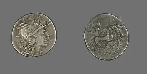 Personification Gallery: Denarius (Coin) Depicting the Goddess Roma, 144 BCE. Creator: Unknown