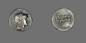 Personification Gallery: Denarius (Coin) Depicting the Goddess Roma, 110-109 BCE. Creator: Unknown