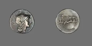 Personification Gallery: Denarius (Coin) Depicting the Goddess Roma, 110-109 BCE. Creator: Unknown