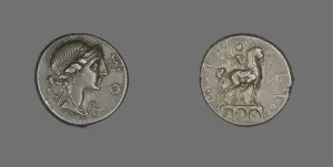 Denarius (Coin) Depicting the Goddess Roma, 114-113 BCE. Creator: Unknown