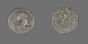 Denarius (Coin) Depicting the Goddess Roma, 128 BCE. Creator: Unknown
