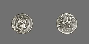 Denarius (Coin) Depicting the Goddess Roma, 128 BCE. Creator: Unknown