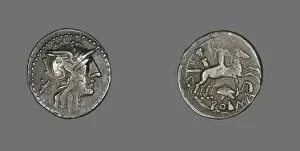 Personification Gallery: Denarius (Coin) Depicting the Goddess Roma, about 99 BCE. Creator: Unknown