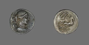 Personification Gallery: Denarius (Coin) Depicting the Goddess Victory, about 46 BCE. Creator: Unknown