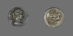 Personification Gallery: Denarius (Coin) Depicting the Goddess Victory, about 46 BCE. Creator: Unknown