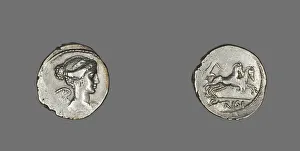 Denarius (Coin) Depicting the Goddess Victory, 46 BCE. Creator: Unknown