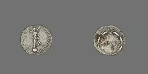 Laurel Wreath Collection: Denarius (Coin) Depicting the Goddess Victory, 68-69. Creator: Unknown
