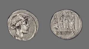 Marcus Junius Brutus Prints: Denarius (Coin) Depicting Liberty, 54 BCE, issued by Roman Republic, M