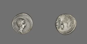 Spiral Prints: Denarius (Coin) Portraying Octavian, 36 BCE. Creator: Unknown