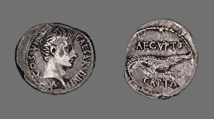 Crocodile Prints: Denarius (Coin) Portraying Octavian, 28 BCE, issued by Octavian. Creator: Unknown