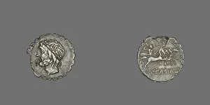 Denarii Gallery: Denarius Serratus (Coin) Depicting the God Saturn, 106 BCE. Creator: Unknown