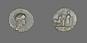 Diane Dephese Gallery: Denarius Serratus (Coin) Depicting the Goddess Diana, about 81 BCE. Creator: Unknown
