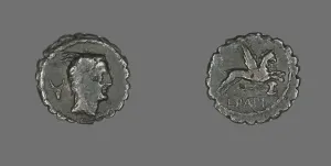 Pegasus Prints: Denarius Serratus (Coin) Depicting the Goddess Juno Sospita, about 79 BCE