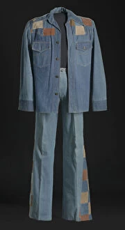 Nmaahc Collection: Denim and suede suit jacket and bellbottoms worn by Charley Pride, 1976. Creator: Unknown
