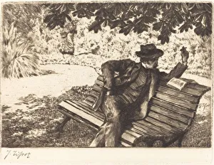 Tissot James Prints: Denoisel Reading in the Garden, 1882. Creator: James Tissot