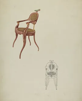 Woodcarving Prints: Dental Chair, c. 1937. Creator: Lucien Verbeke