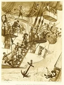 Depart d un ballon transatlantique, from Le Vingtieme Siecle, pub. 1883 (lithograph)