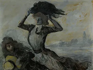 Forain Jean Louis Prints: Départ, le coup de vent, c.1900. Creator: Jean Louis Forain