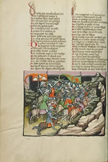 German Text Prints: The Departure for the Battle near Gideon; Weltchronik, about 1400-1410. Creator: Unknown