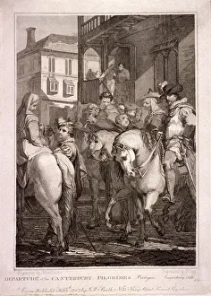 Mortimer Prints: Departure of the Canterbury Pilgrims, Borough High Street, Southwark, London, 1787