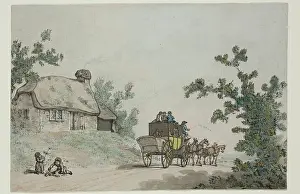 Wayside Prints: The Departure of the Coach, c1785. Creator: Circle of Thomas Rowlandson