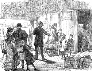 Merchant Seaman Prints: Departure of a Cunard steamer from Liverpool: passengers coming on board