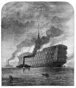 Floating Prints: Departure of the Dreadnought hospital ship from her old moorings in the Thames