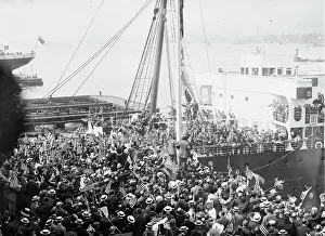 Trans Atlantic Prints: Departure of FINLAND with Olympic candidates, 1912. Creator: Bain News Service