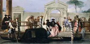 Masked Ball Gallery: The Departure of the Gondola, mid-1760s. Creator: Giovanni Domenico Tiepolo